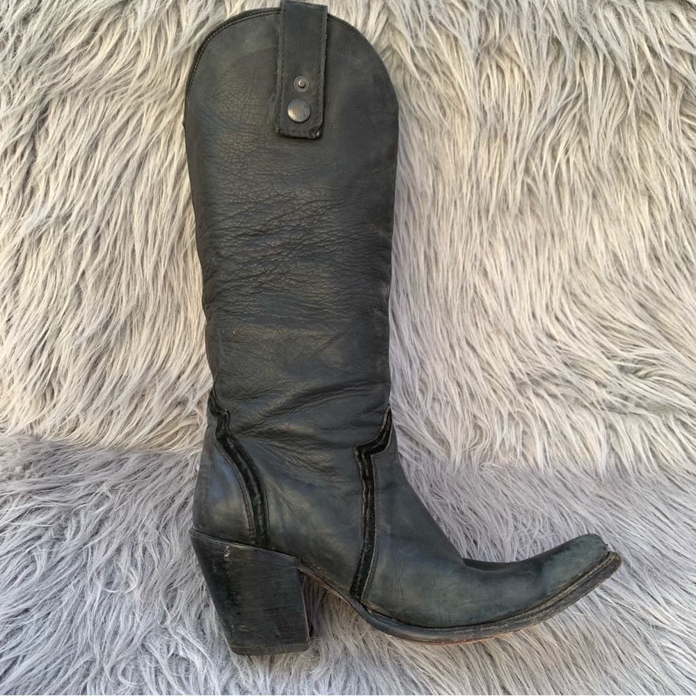 Cuadra western leather pointed toe black tall boots